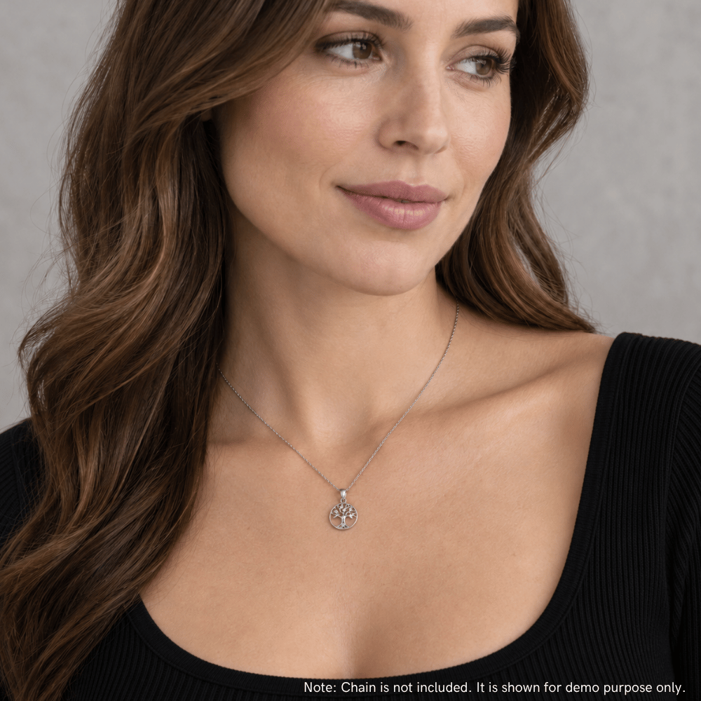 Rhodium Plated CZ Tree of Life Pendant