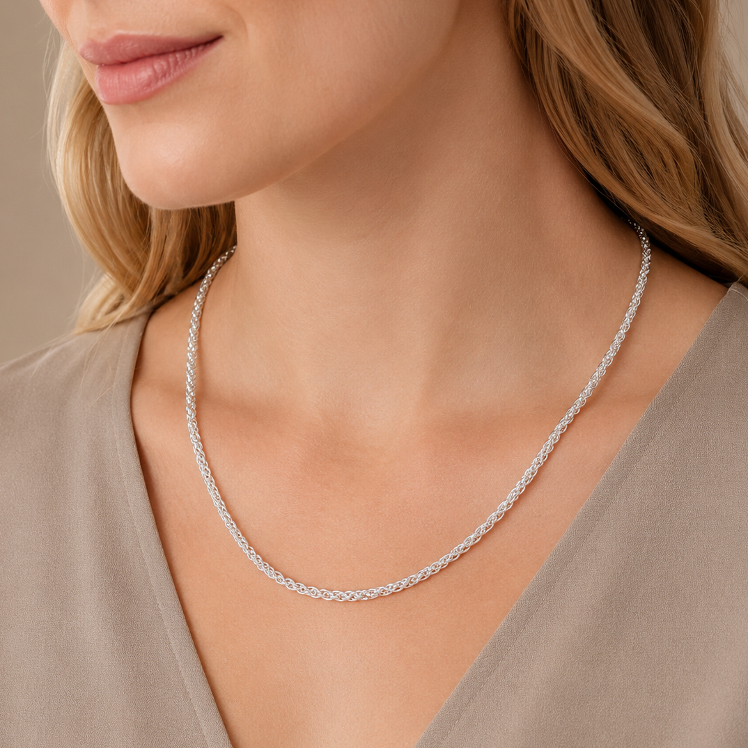 925 Sterling Silver French Wheat Chain Necklace - 2.5mm