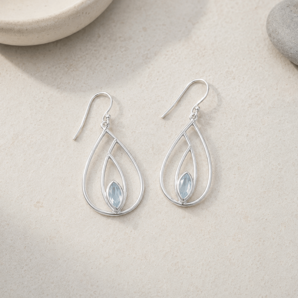 Polished Blue Topaz French Wire Pear Earrings