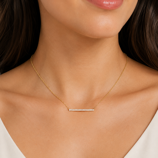 16" + 2" 14 Karat Gold Plated CZ Bar Necklace