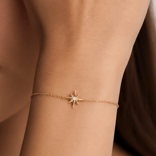 6.5"+1" 14 Karat Gold Plated CZ Star Bracelet