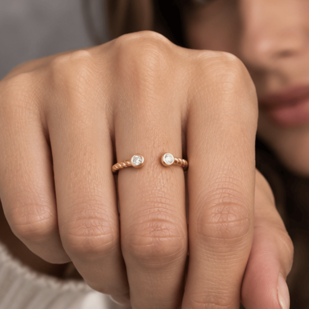 14 Karat Gold Plated CZ Twist Cable Ring