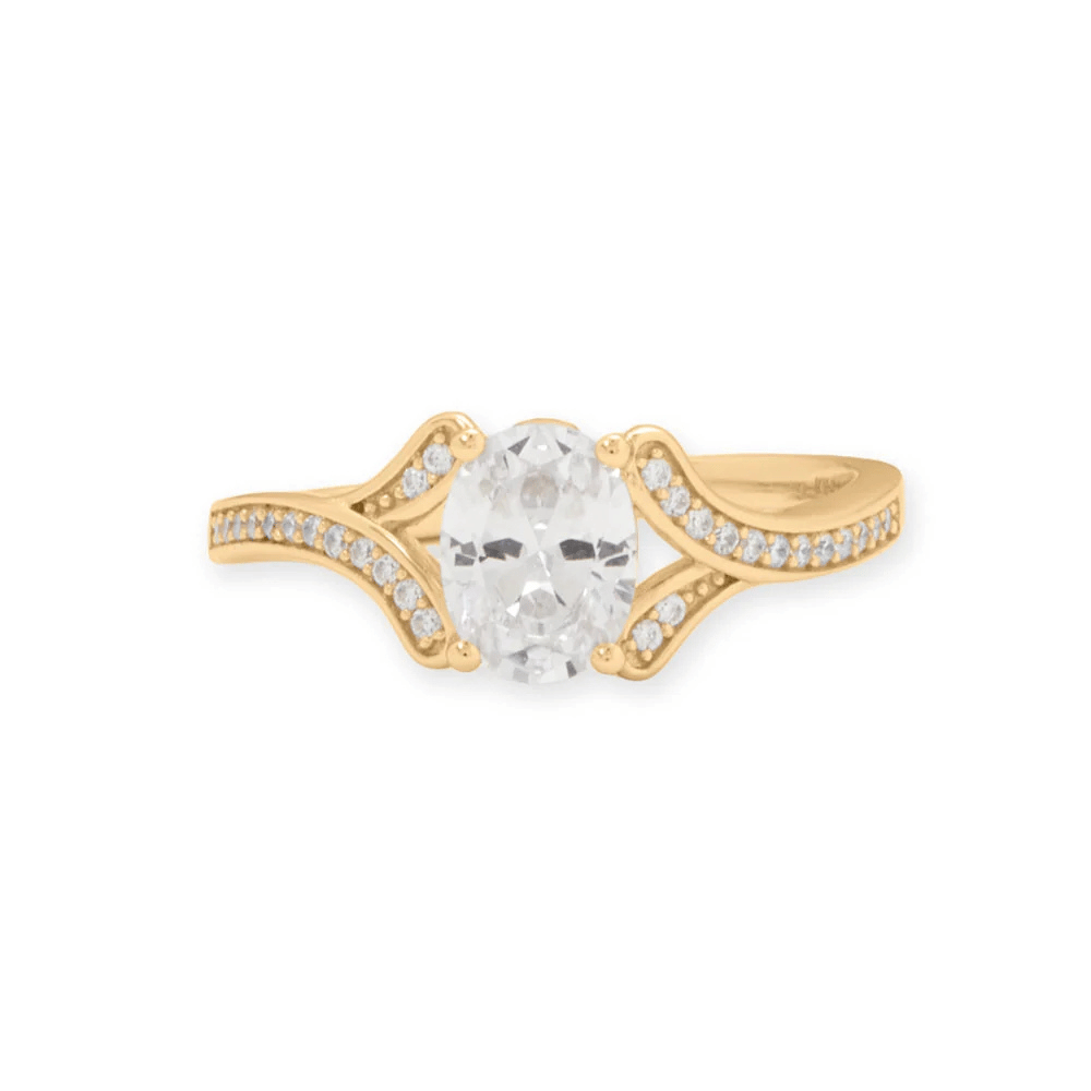 14 Karat Gold Plated Solitaire Oval Ring with CZ Band - view 5