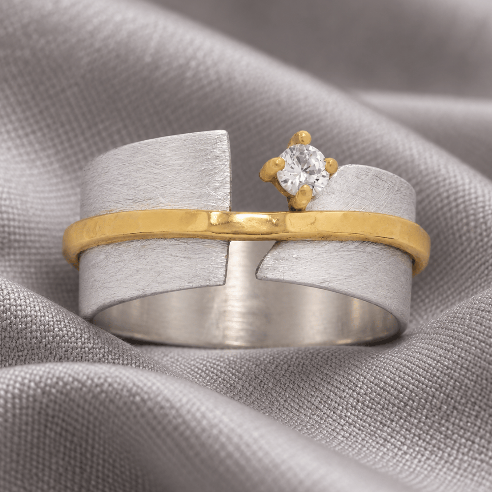 Two Tone Art Deco CZ Ring