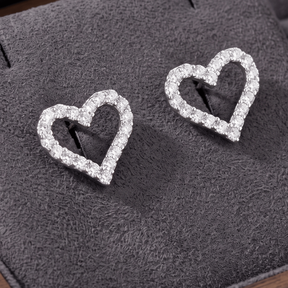 CZ Heart Outline Earrings
