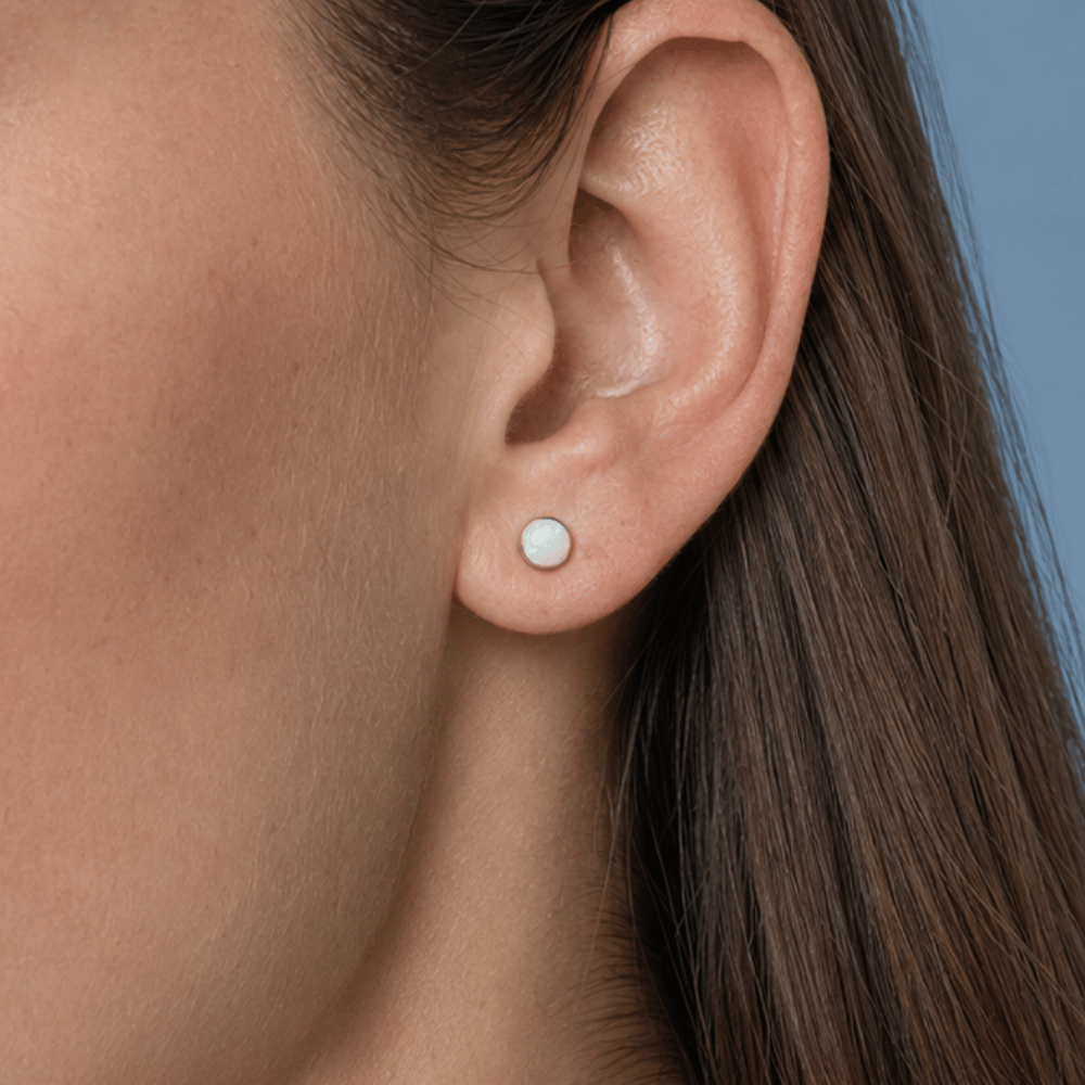 Synthetic White Opal Button Studs
