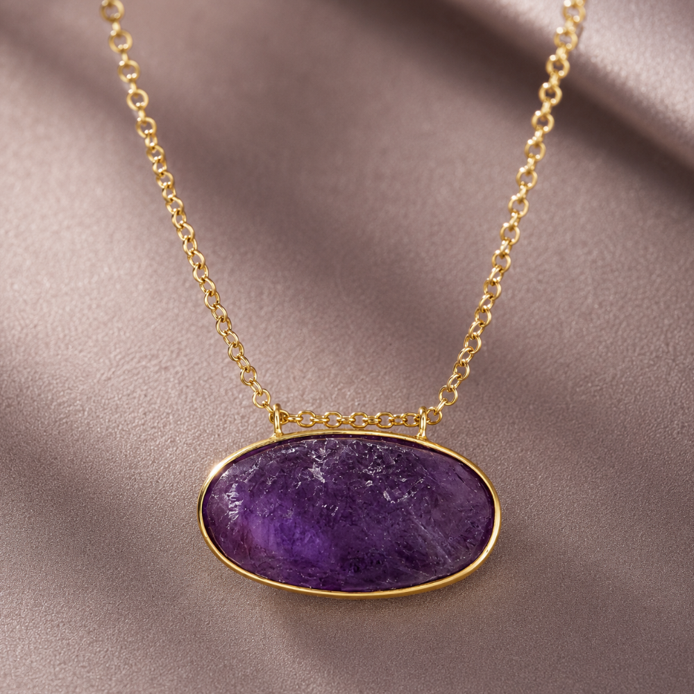 14 Karat Gold Plated Rough Cut Amethyst Slide Necklace