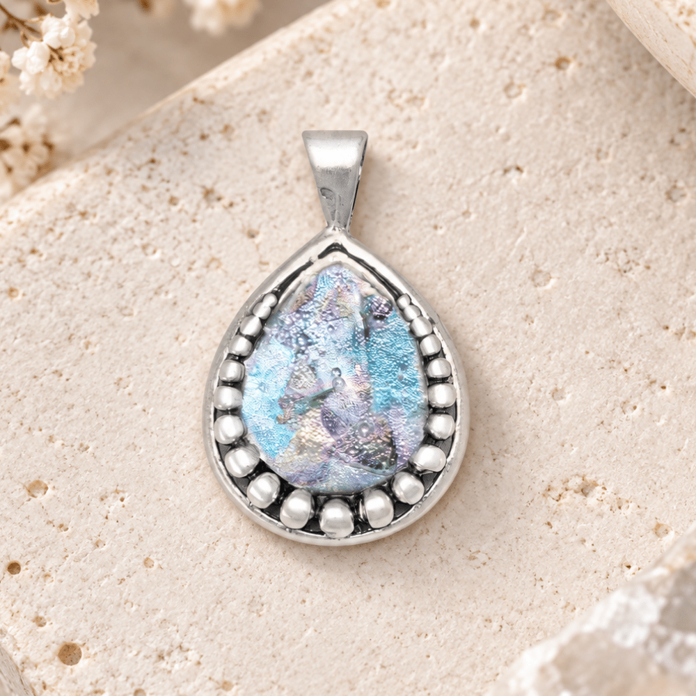 Ancient Roman Glass Pendant with Bead Design