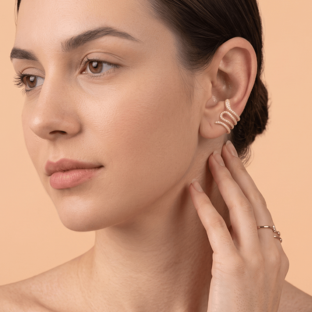 14 Karat Gold Plated Signity CZ Snake Ear Cuffs