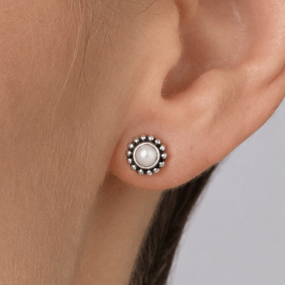 Cultured Freshwater Pearl Bali Stud Earrings