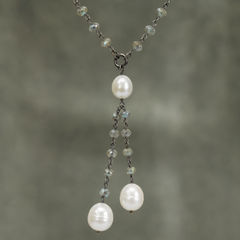 Labradorite Necklace with Cultured Freshwater Pearl Drop