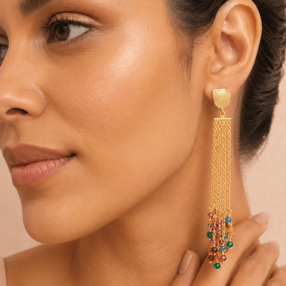 14 Karat Gold Plated Brass Multicolor Fashion Earrings