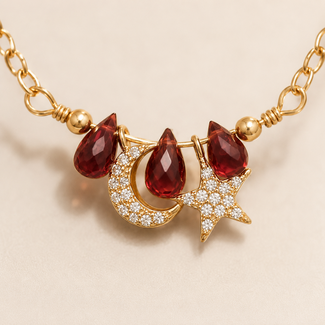 16" + 2" Celestial Garnet Charm Necklace