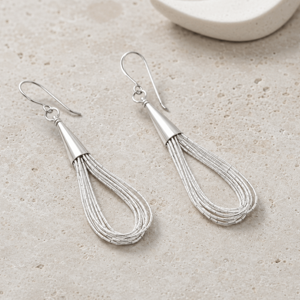10 Strand Liquid Silver Loop Earrings