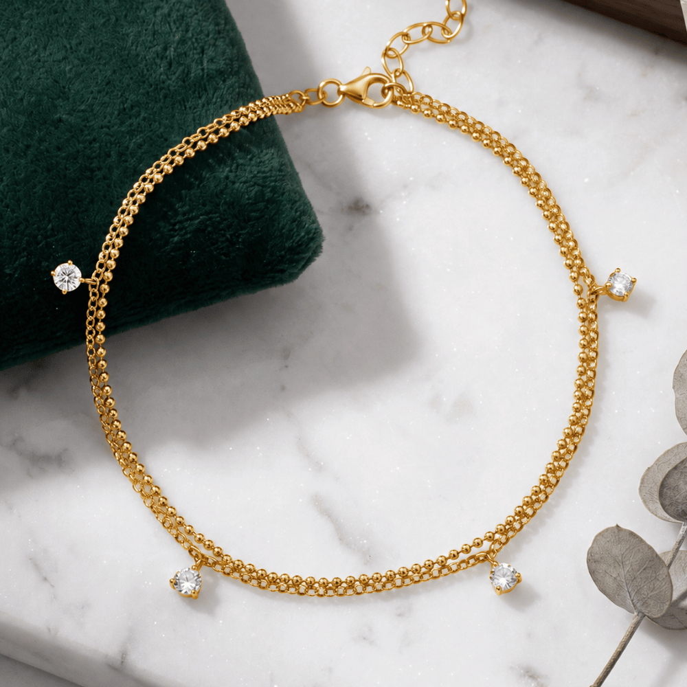14 Karat Gold Plated Charm Chain Anklet
