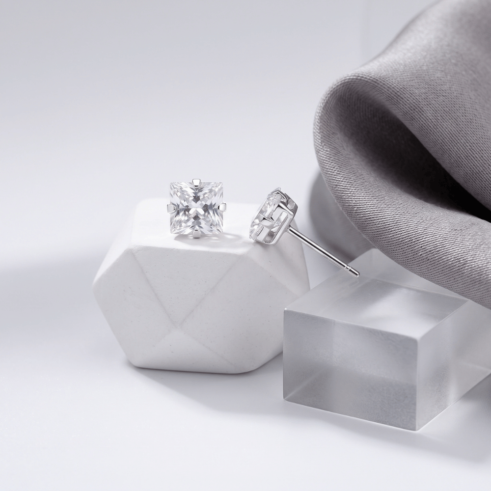 CZ Square Stud Earrings