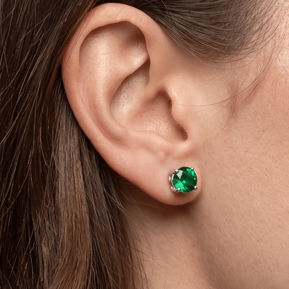 Rhodium Plated Birthstone Stud Earrings