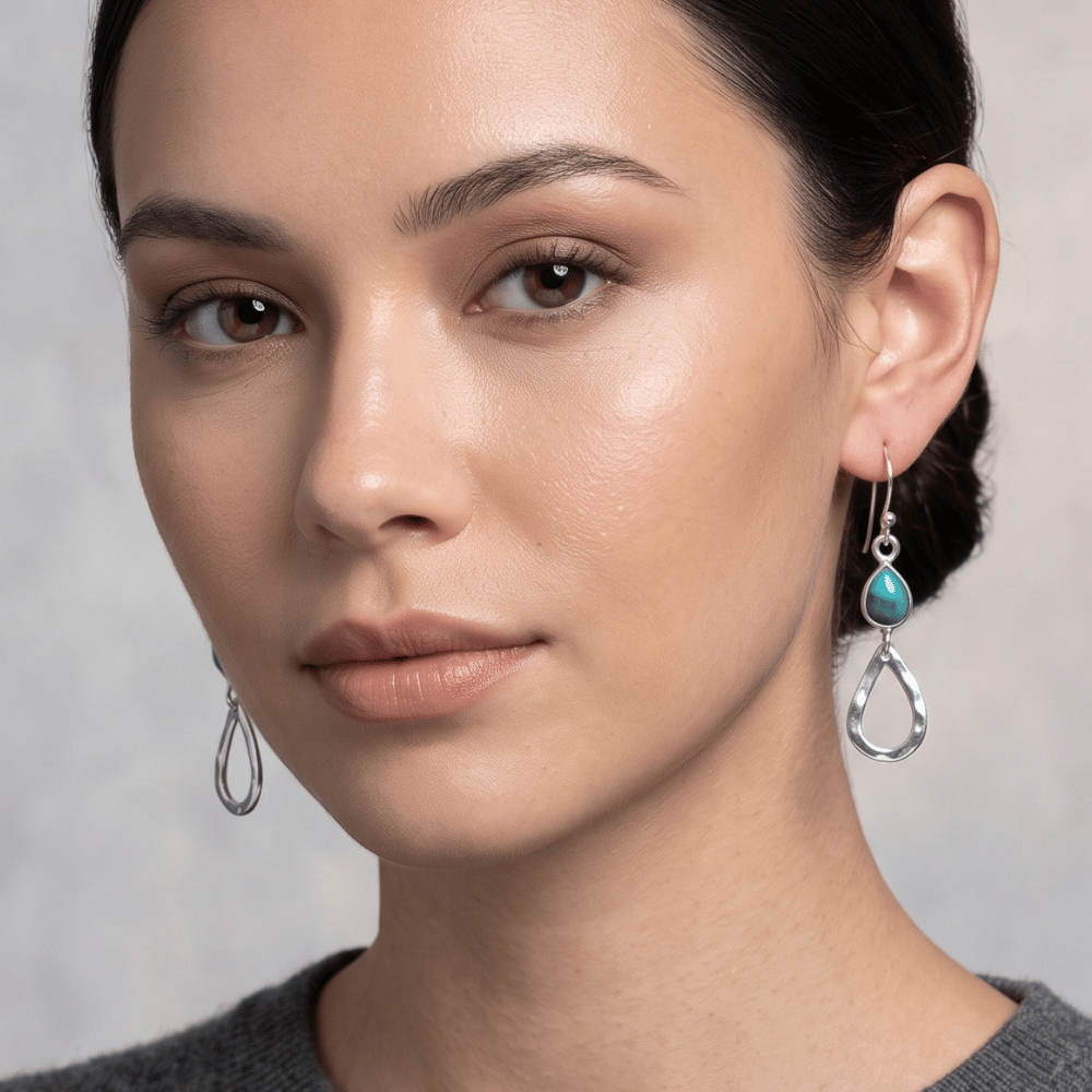 Stabilized Turquoise Drop French Wire Earrings
