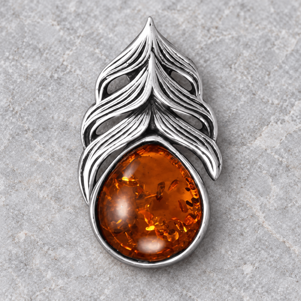 Oxidized Baltic Amber Feather Slide - view 2