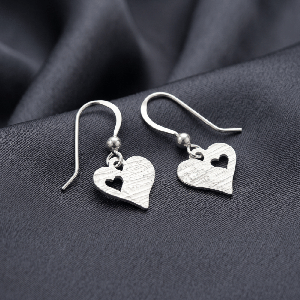 Laser-Cut Cutout Heart French Wire Earrings