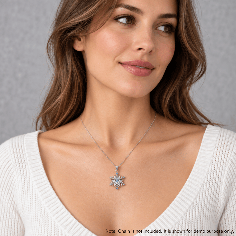 Blue and White CZ Snowflake Pendant