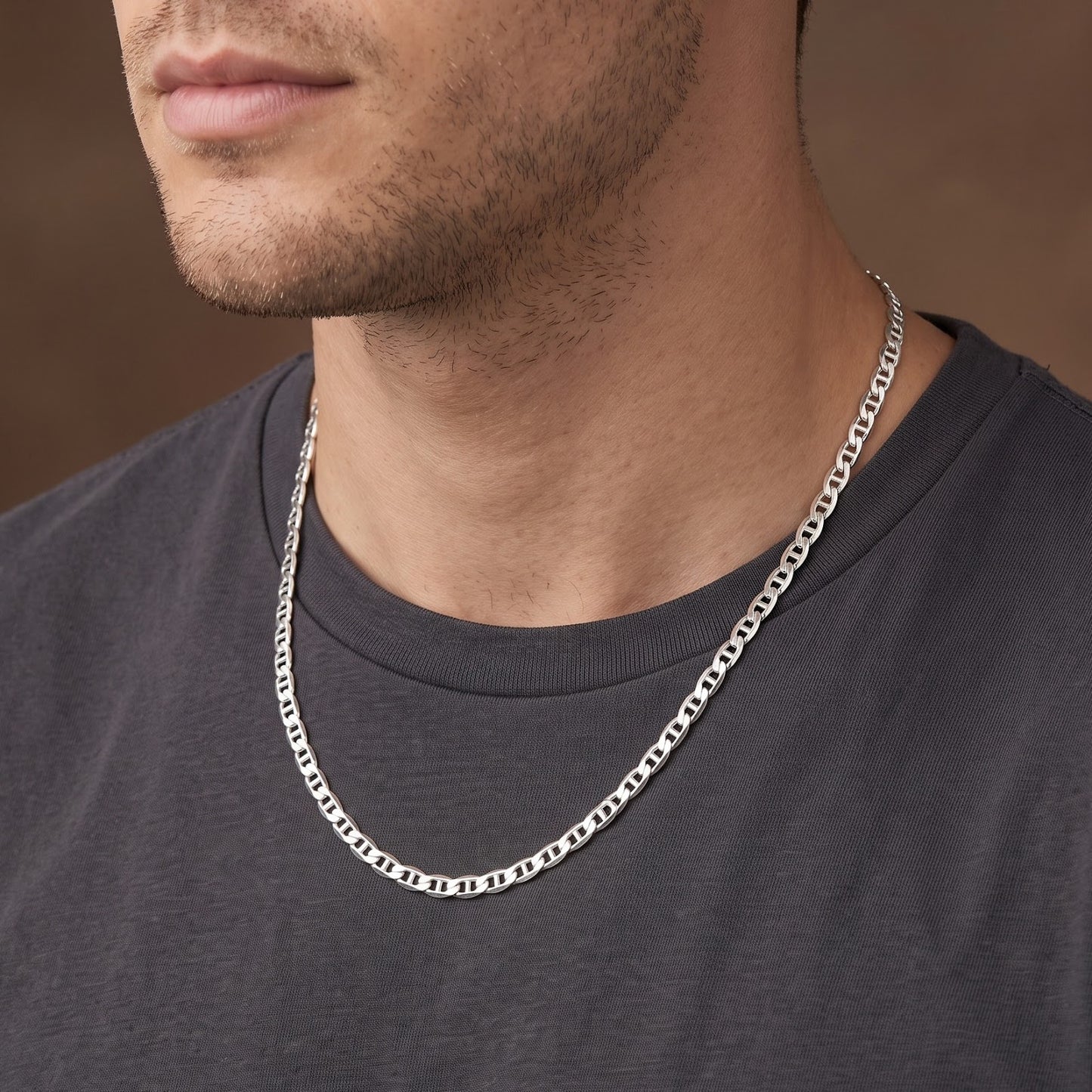 925 Sterling Silver Flat Marina Chain Necklace - 4mm