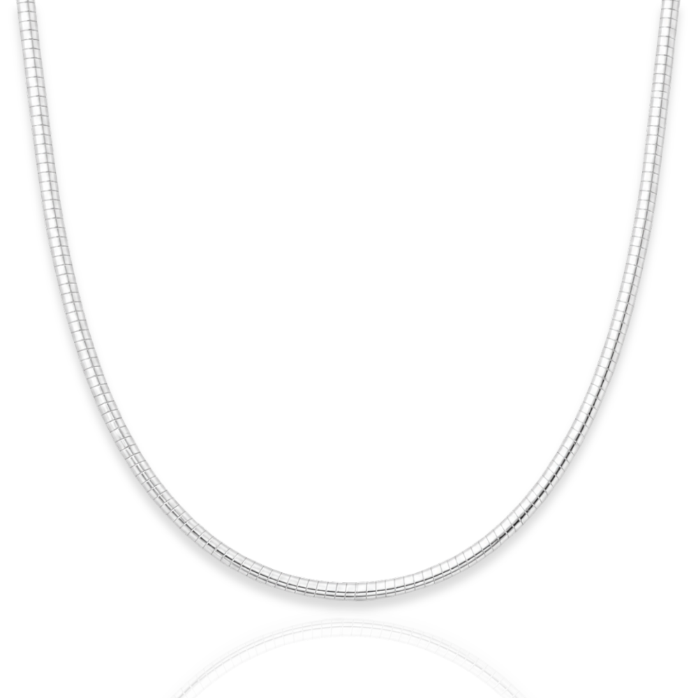 925 Sterling Silver Round Omega Necklace - 2mm