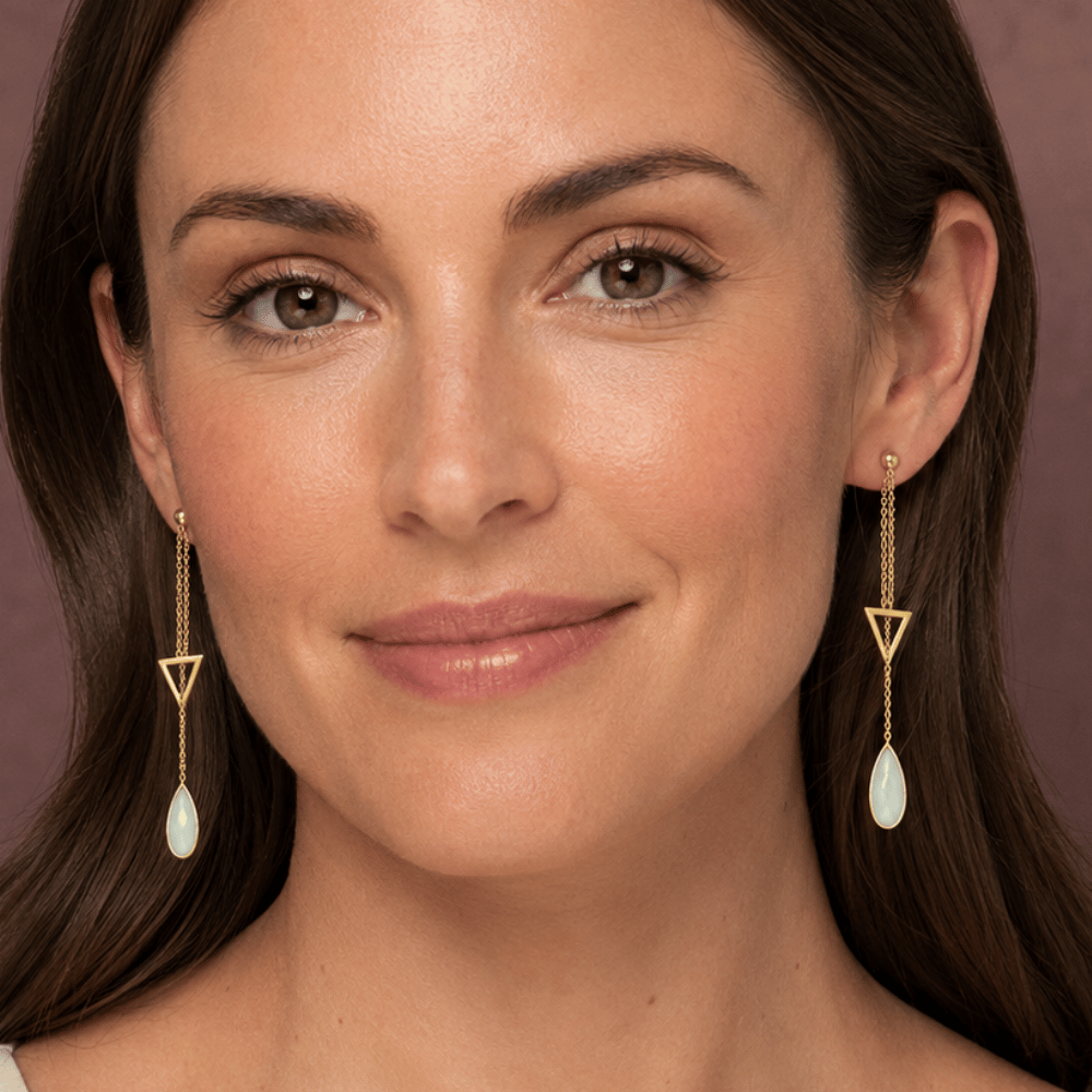 14 Karat Gold Plated Lariat Style Earrings with Chalcedony Drop