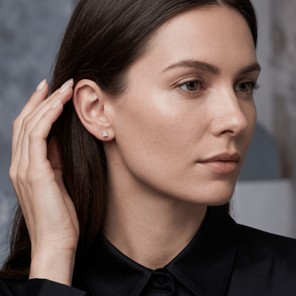 CZ Square Stud Earrings