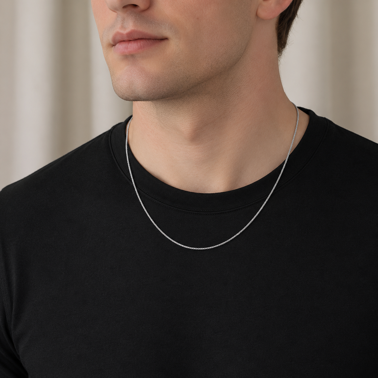 925 Sterling Silver Rhodium Plated Popcorn Chain Necklace - 1.5mm