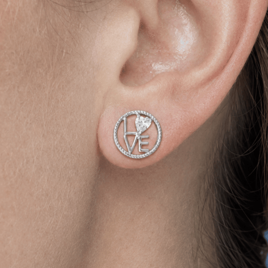 Round "LOVE" CZ Heart Stud Earrings