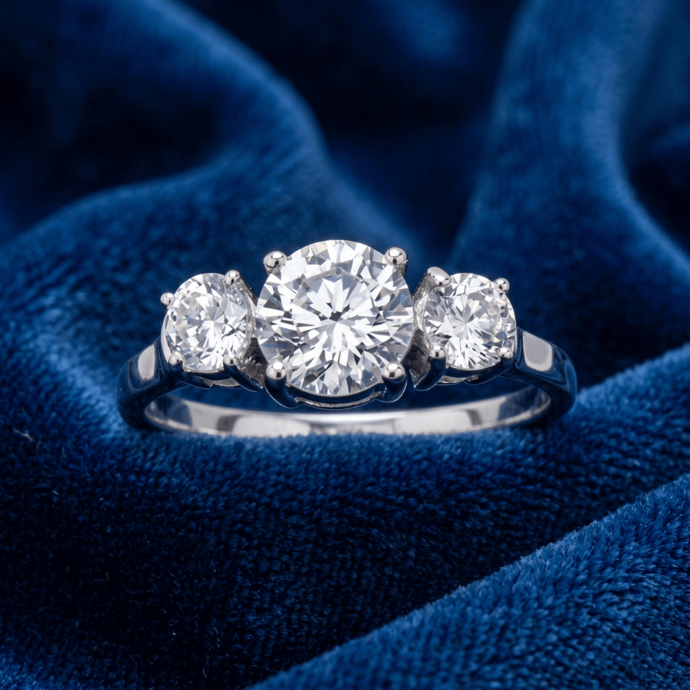 Rhodium Plated Ring with Three Round CZs
