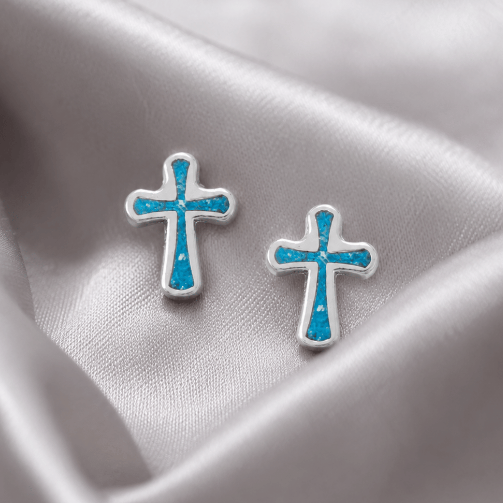 Oxidized Turquoise Chip Cross Earrings