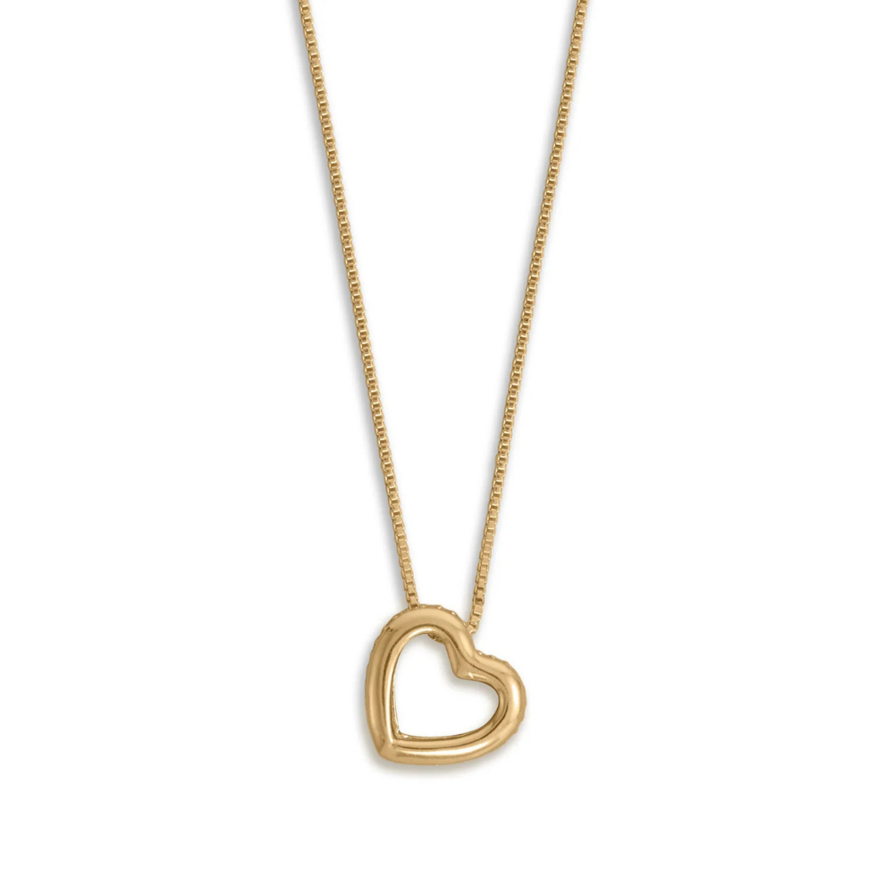 16" + 2" 14 Karat Gold Plated CZ Lined Floating Heart Necklace