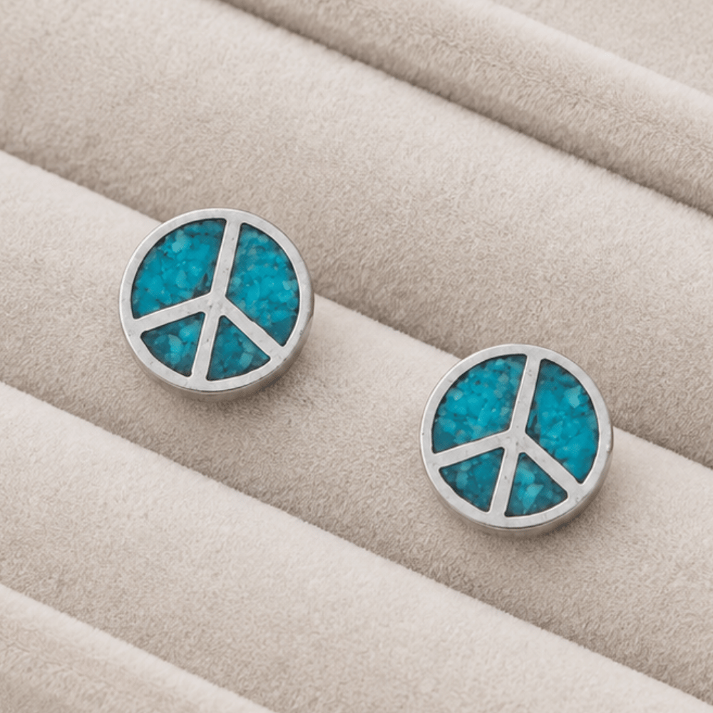 Oxidized Turquoise Chip Peace Sign Stud Earrings