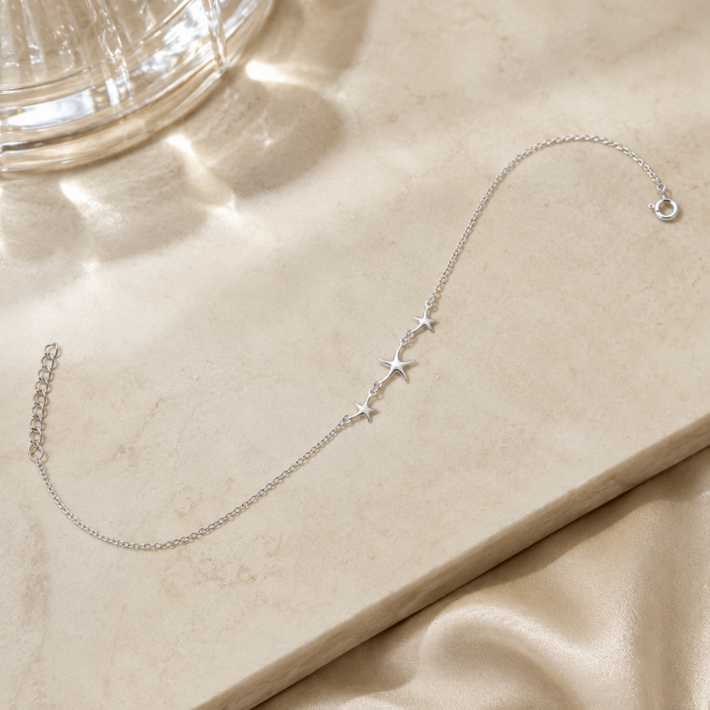 9" + 1" Rhodium Plated Charm Anklet