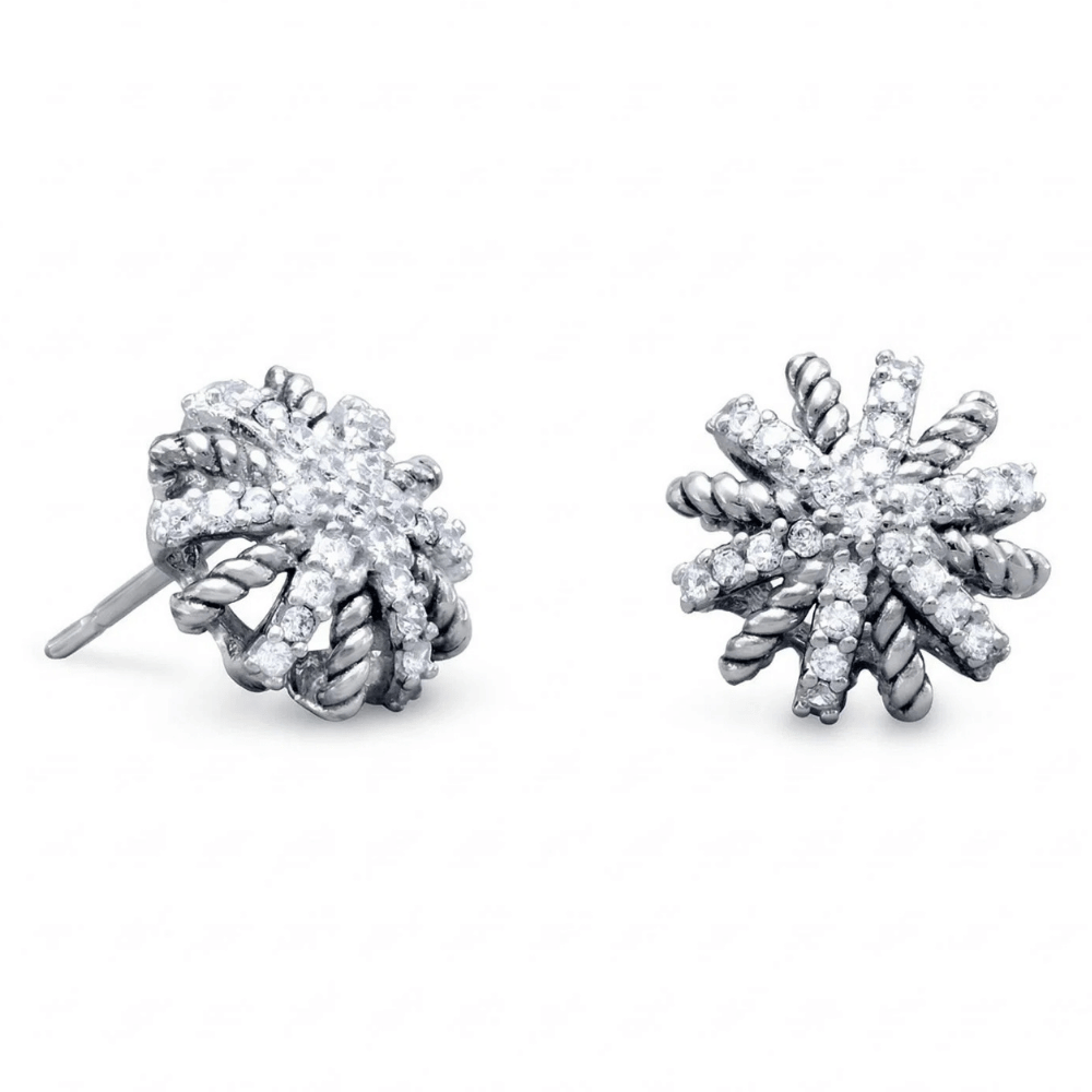 Domed CZ Starburst Earrings