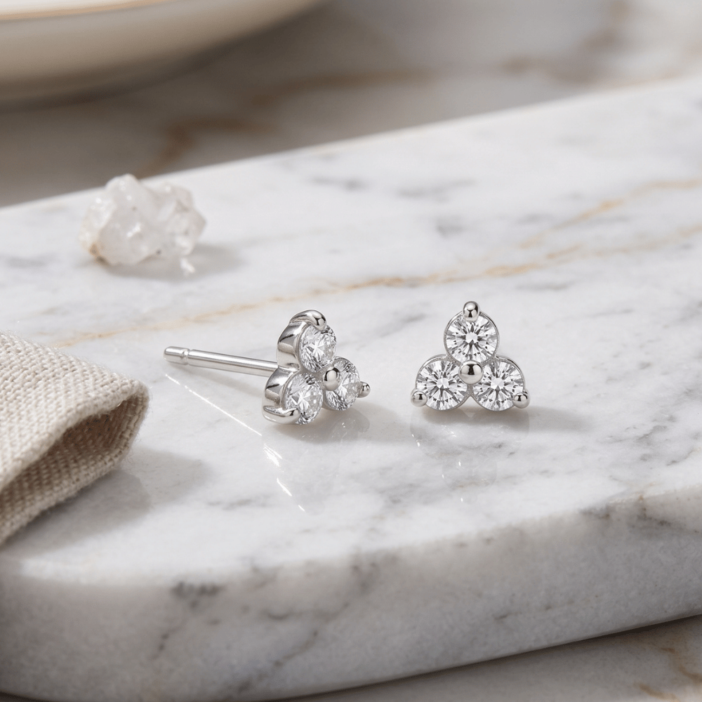 Tri Shape CZ Stud Earrings