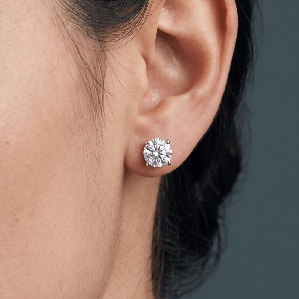 Rhodium Plated Birthstone Stud Earrings