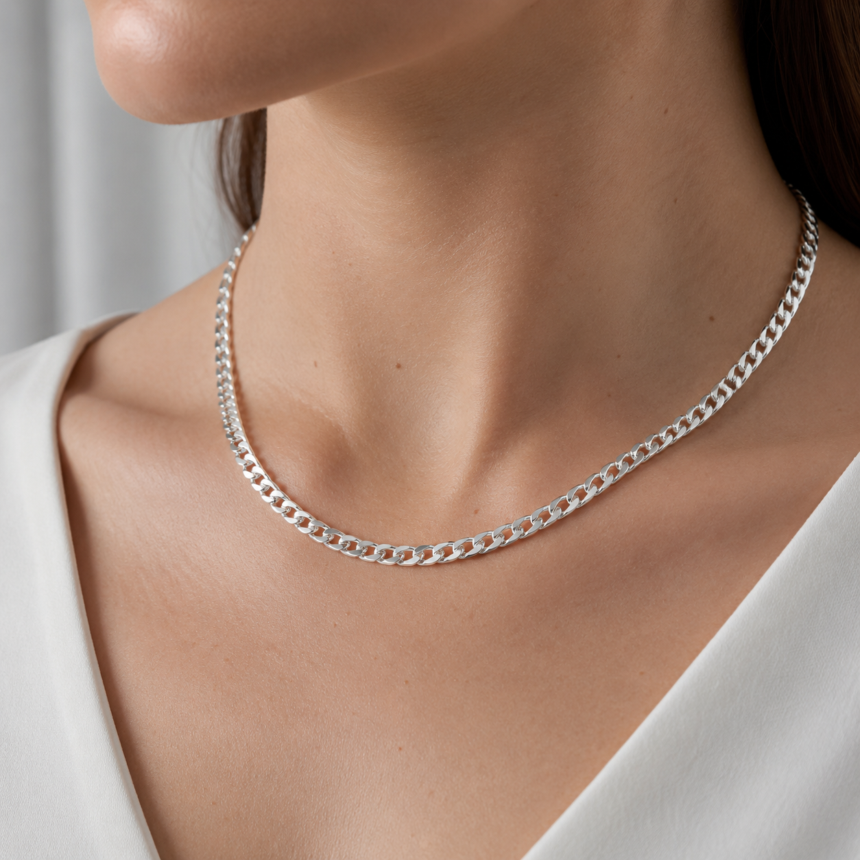 925 Sterling Silver Beveled Curb Chain Necklace - 4.4mm