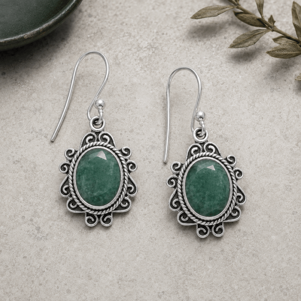Oxidized Beryl French Wire Earrings