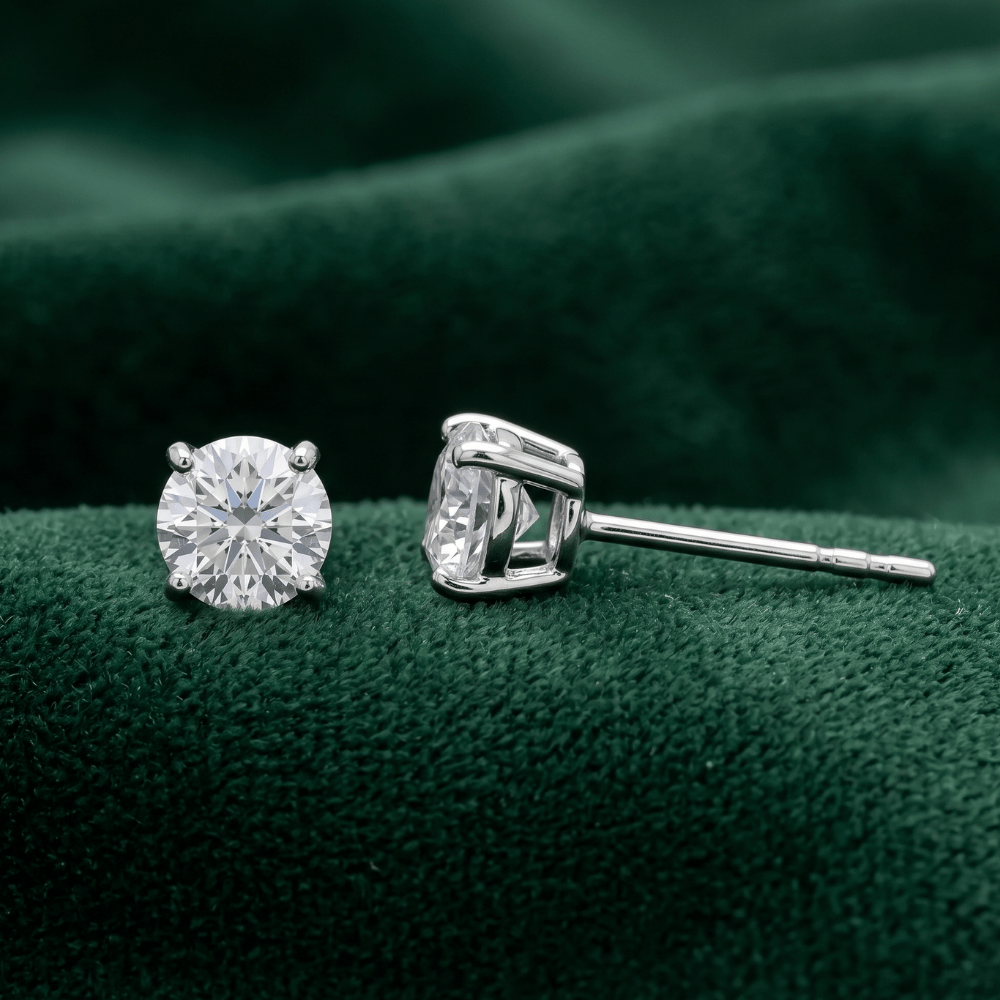 Rhodium Plated Birthstone Stud Earrings