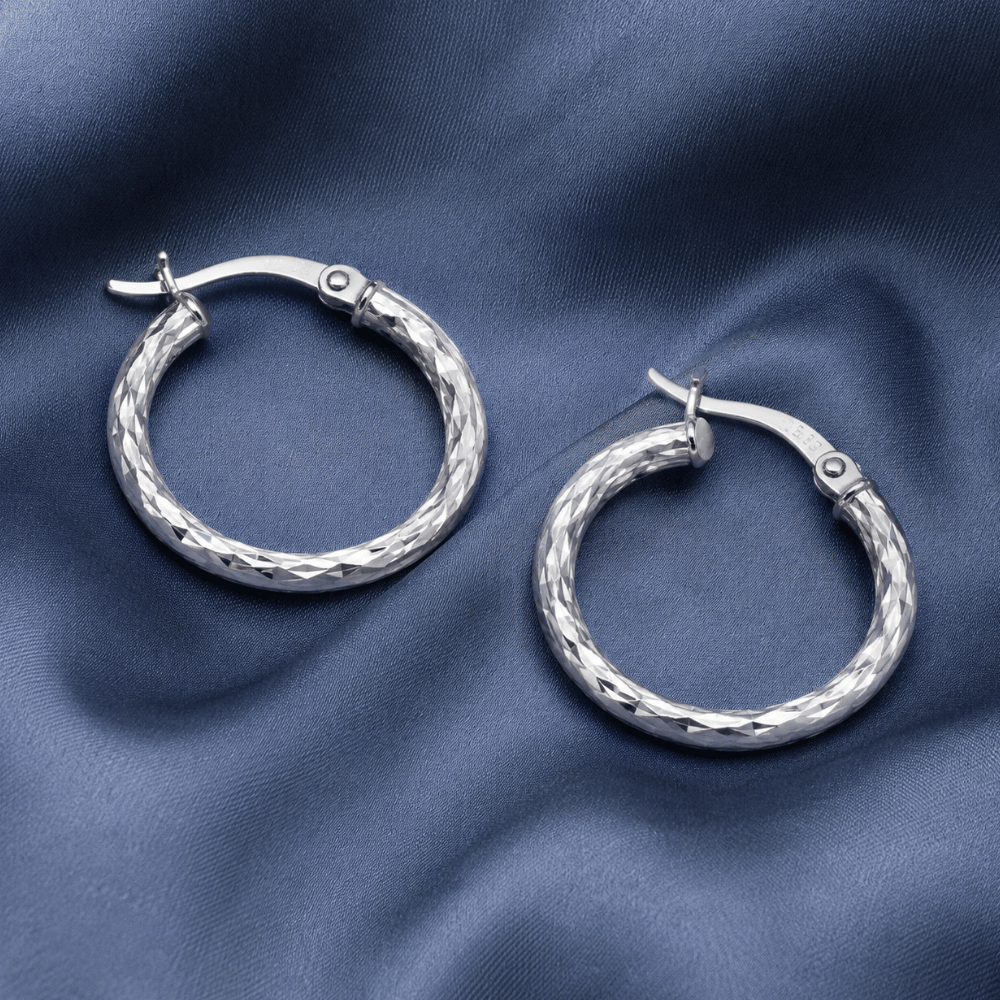 2.5mm x 20mm Diamond Cut Hoop Earrings