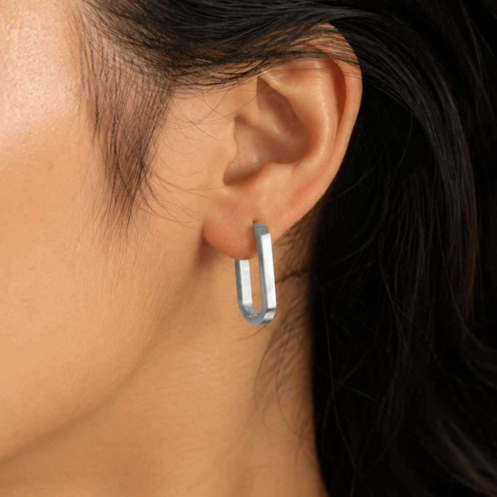 Stainless Steel Oval Square Tube Hoop Earrings
