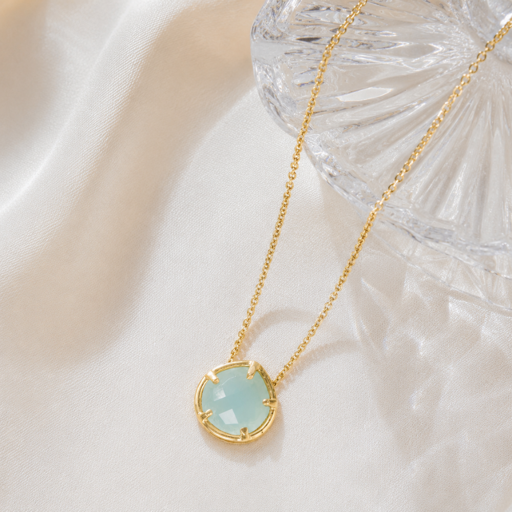 16" + 2" 14 Karat Gold Plated Pear Chalcedony Necklace