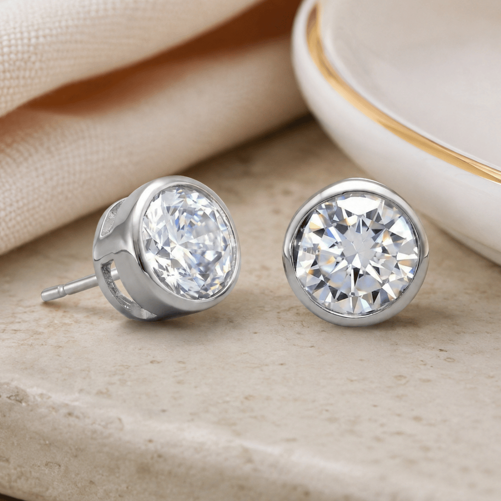 4mm Bezel Set CZ Stud Earrings