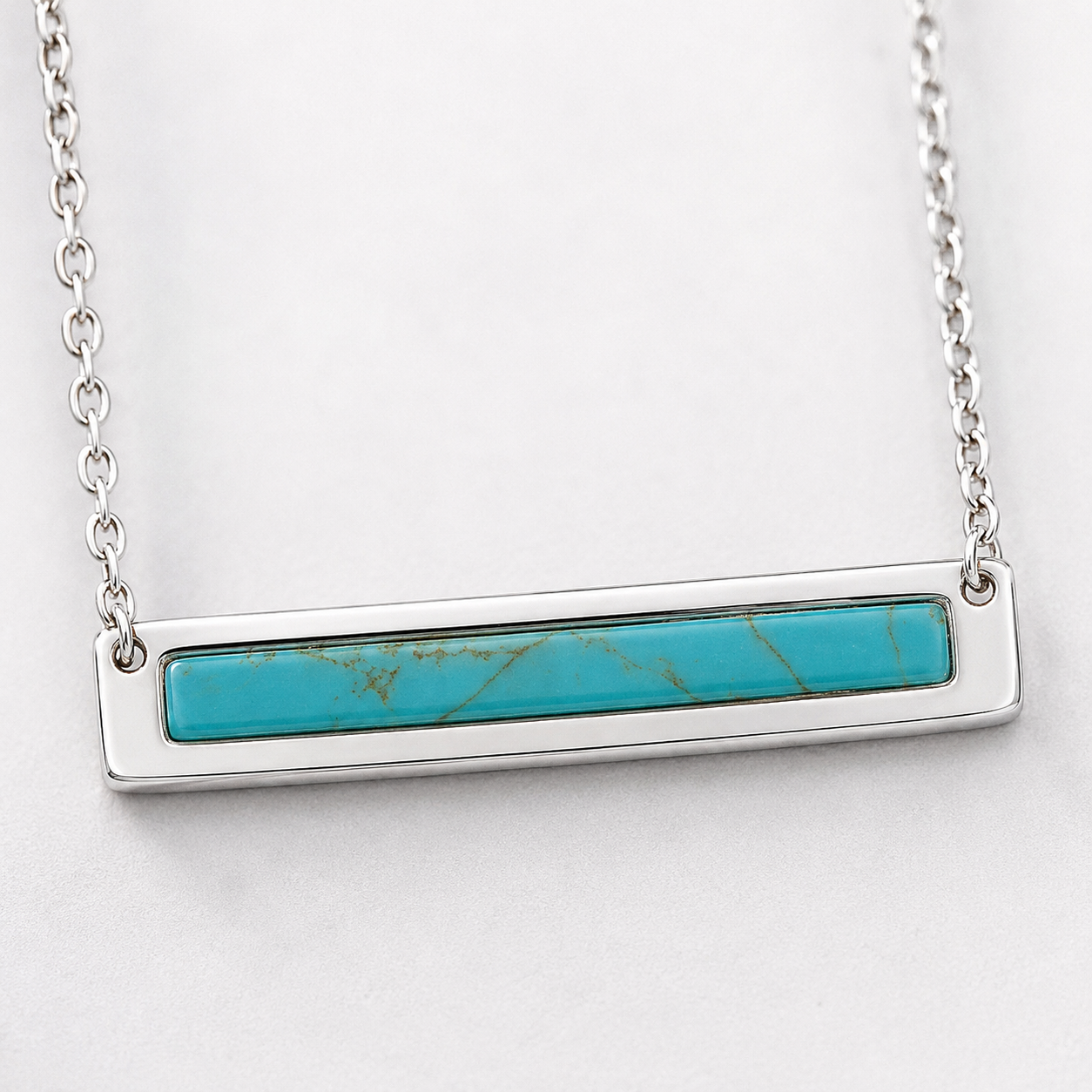 16" + 2" Rhodium Plated Turquoise Bar Necklace