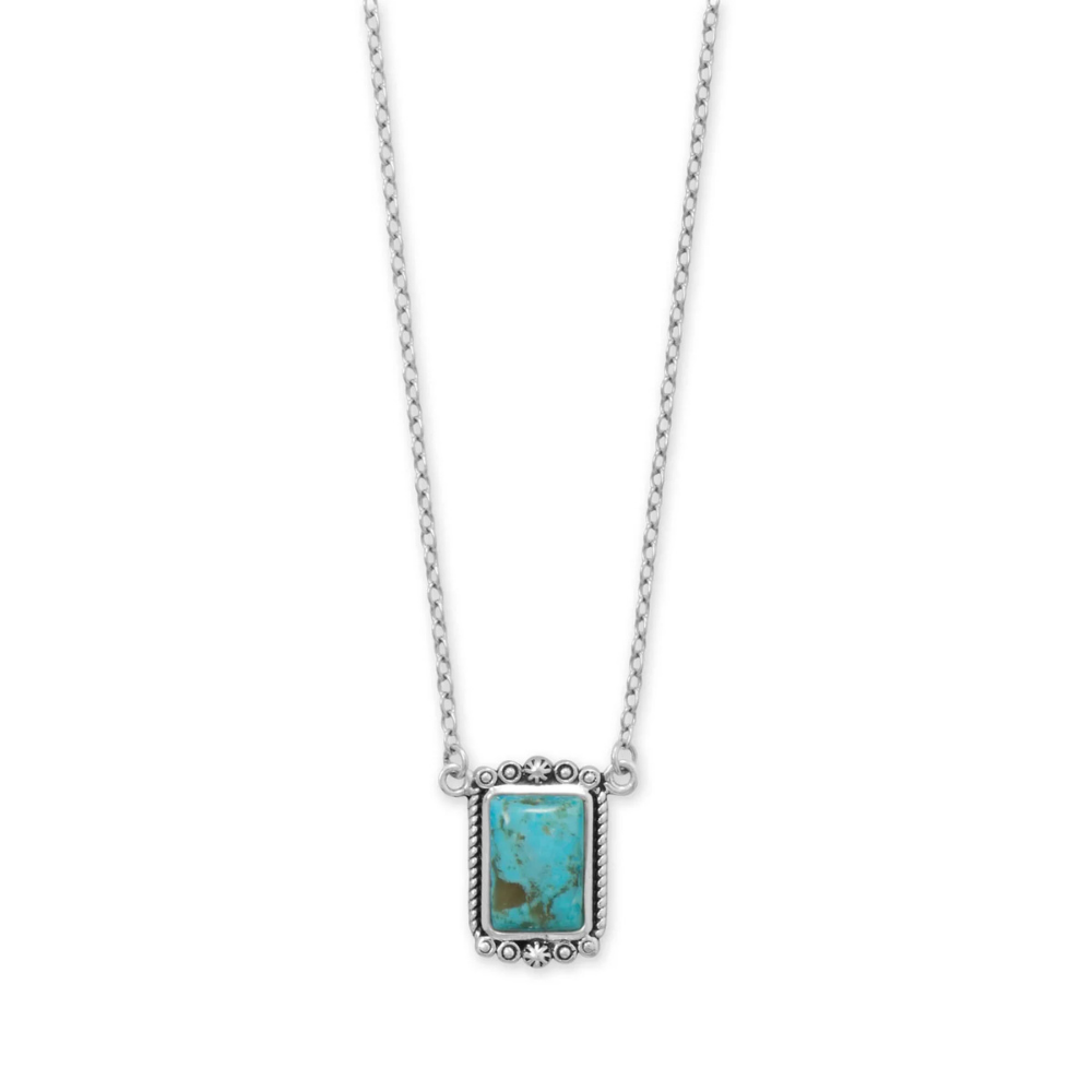 18" + 2" Oxidized Rope Edge Turquoise Necklace