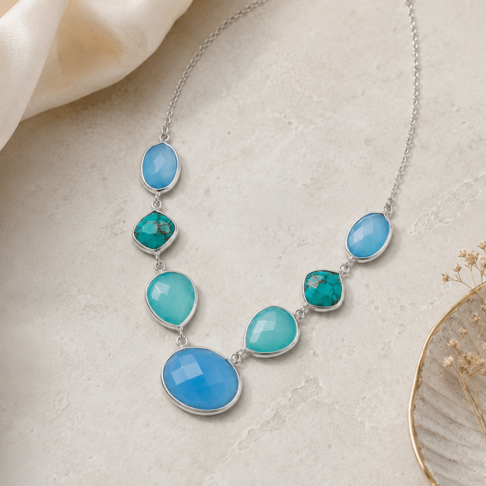 Stabilized Turquoise and Chalcedony Necklace