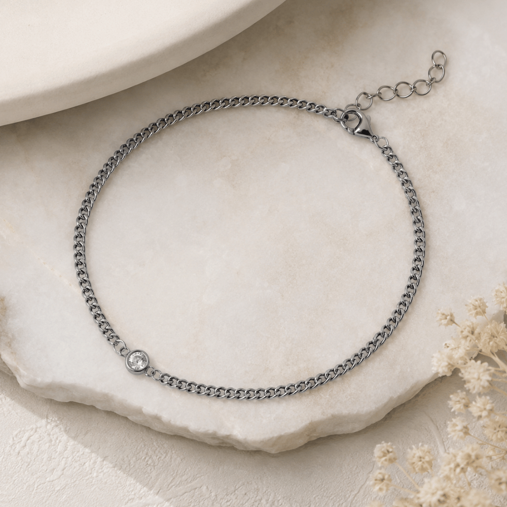 6.5" + 1" Rhodium Plated Bezel CZ Curb Chain Bracelet